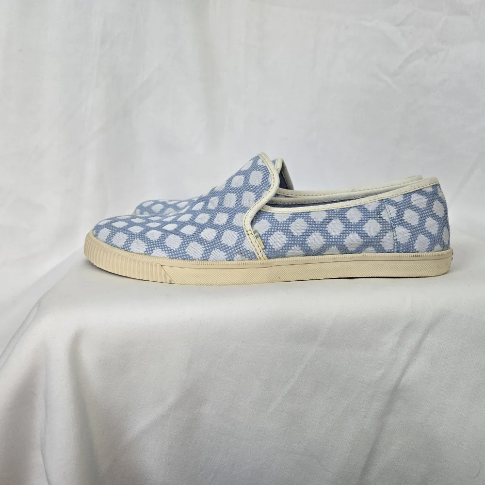 TOMS Women's Canvas Clemente Bliss Blue White Diamond Print Slip-On Shoes Size 9
